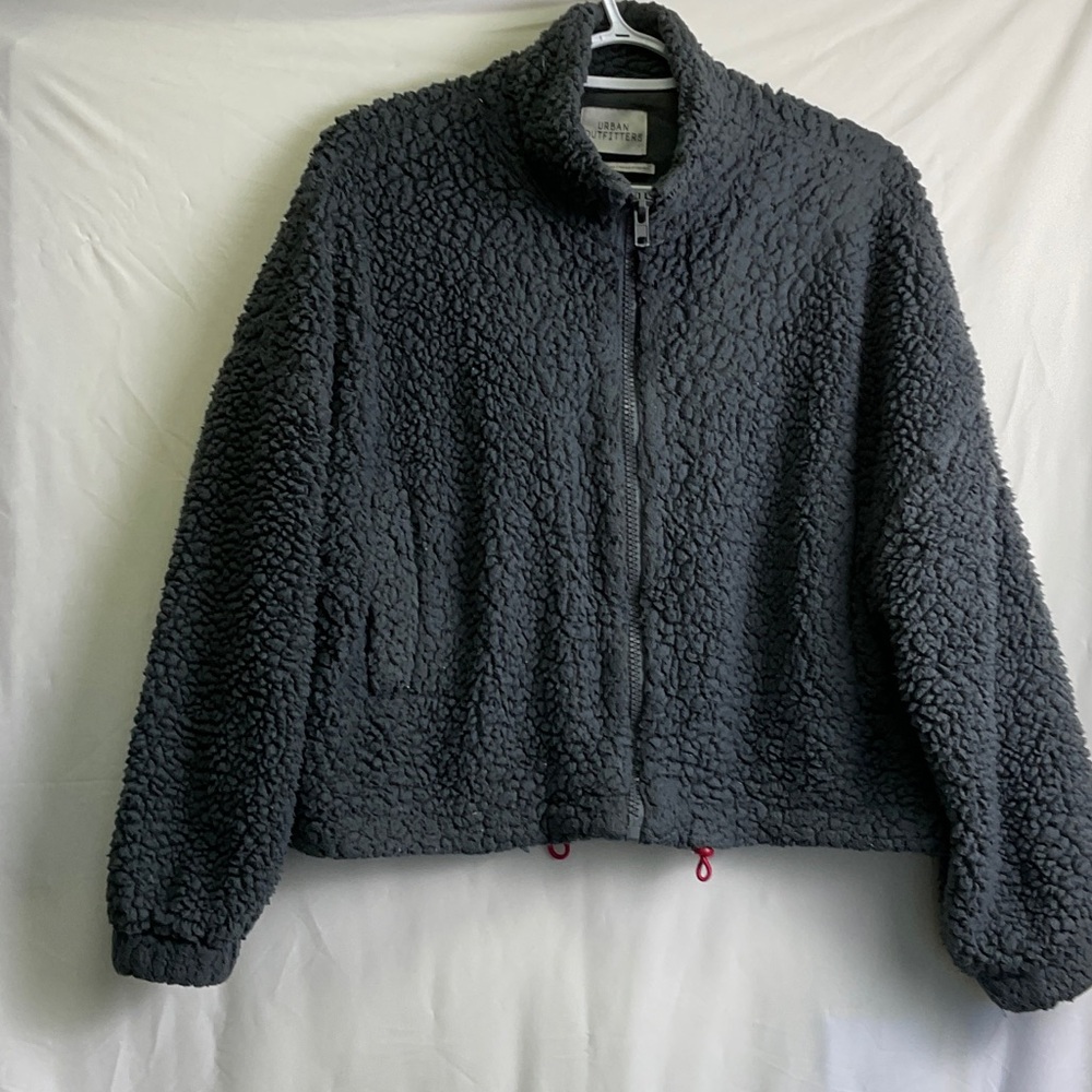 Urban Outfitters Charcoal Reversed Fleece Teddy Jacket